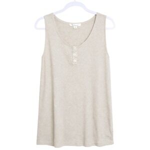 EXPRESS 100% Silk Beige Henley Tank Top M Knit Quiet Lux Old Money Minimalist